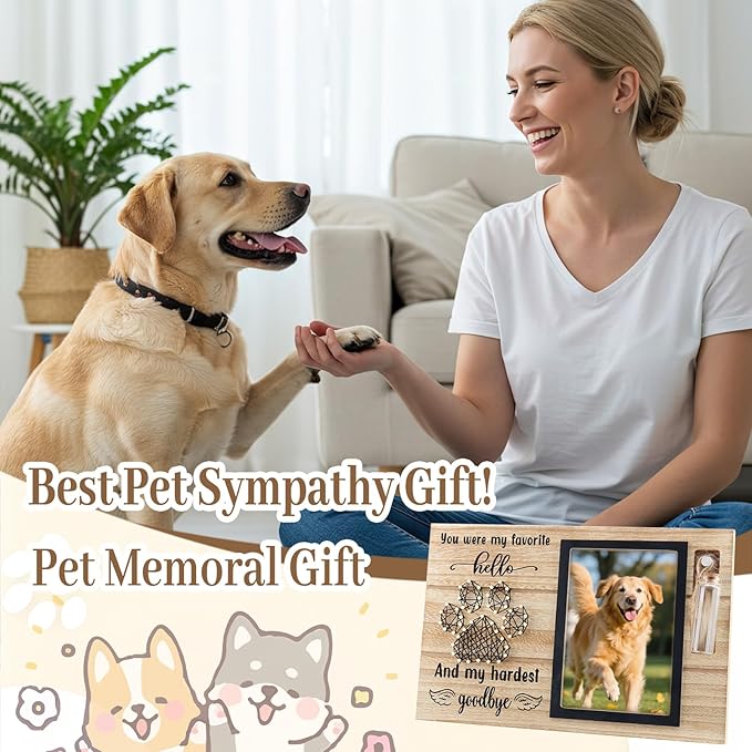 Dog Memorial Picture Frame – 4x6 Wooden Photo Frame for Pet Loss – Sympathy Remembrance Gift for Dog or Cat Lovers (Black Paw)