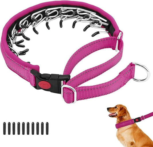 Martingale No Pull Dog Collar for Large Medium Small Dogs, Heavy Duty Nylon Reflective Adjustable Anti Pull Slip Collar with Buckle for Training Walking L Hot Pink