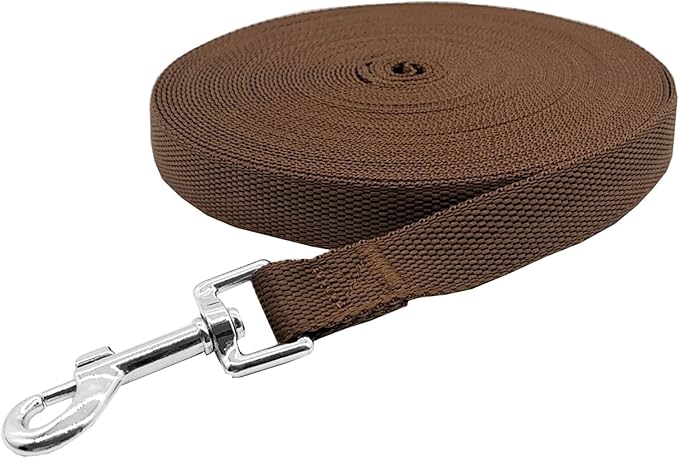 Nylon Training Dog Leash for Small Medium Large Dogs, 15ft 20ft 30ft 50ft Long Leash Dog/Puppy Lead for Obedience Recall Training, Camping (15ft, Brown)