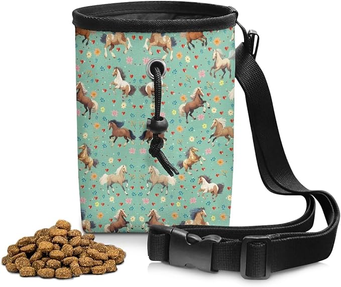 Horse Pattern Pet Treat Pouch Quick Access to Your Pup's Treat, Dog Walking Bag Treat Snack Bags Pocket Sized Pet Training Walking & Rewarding Holder Easy to Carry