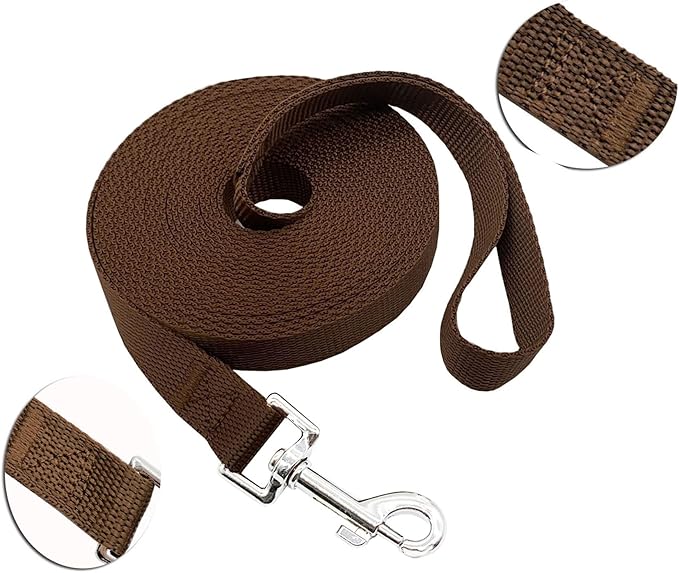 Nylon Training Dog Leash for Small Medium Large Dogs, 15ft 20ft 30ft 50ft Long Leash Dog/Puppy Lead for Obedience Recall Training, Camping (1" x 50ft, Brown)