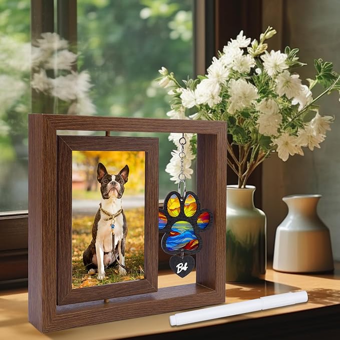 Dog Memorial Picture Frame – 4x6 Wooden Photo Frame for Pet Loss – Sympathy Remembrance Gift for Dog or Cat Lovers (Muliti-ColorPaw)