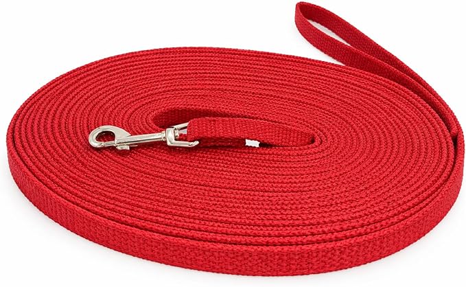 Cotton Dog Training Lead, 50ft, Red, Soft Woven Dog Training Leash for Obedience, Recall, and Control Training