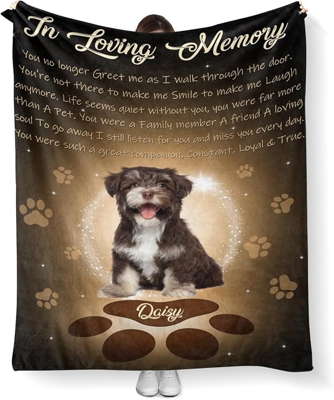 Personalized Dog Memorial Blanket with Photo:Made in USA,Custom Pet Memorial Gifts for Loss of Dog,Cat,Pet,Sympathy Bereavement for Loss of Lover