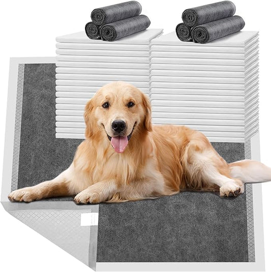 Charcoal Puppy Pads with Adhesive Tape, Dog Pee Pads Extra Large 28" x 34" - 30 Count, Potty Pads for Dogs for Odor-Control & Leakproof, Disposable Pet Pads for Puppies, Dogs & Cats, Black