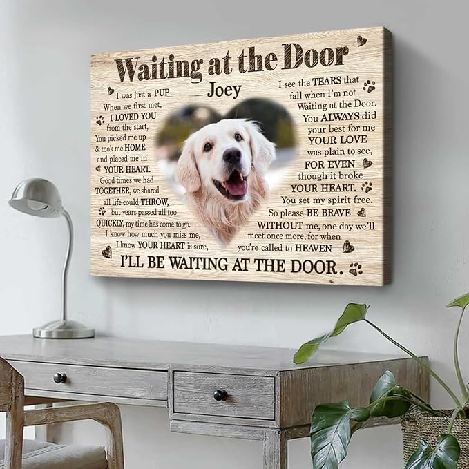 Benicee Shop Waiting At The Door Dog Poem Canvas, Custom Pet Loss Memorial Gifts, Dog Sympathy Gifts 8x10 inches canvas