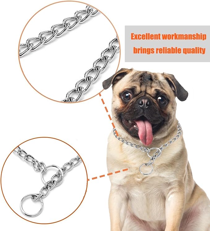 Dog Chain Collars, Slip Walking Dog Collars for Pulling Collar for Dogs Martingale Puppy Collars for XXS XS Small Medium Large Big XL Breed Dogs, Silver M