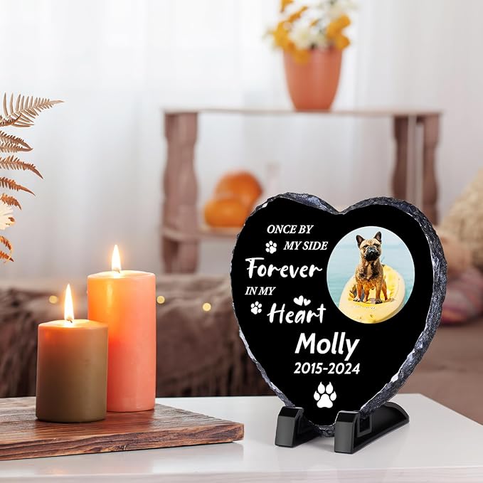 Pet Memorial Stones for Dogs, Dog Memorial Stone Outdoor, Pet Headstones for Dogs, Memorial Gifts for Loss of Dog, Custom Stone Picture Frame Plaque with Name/Text