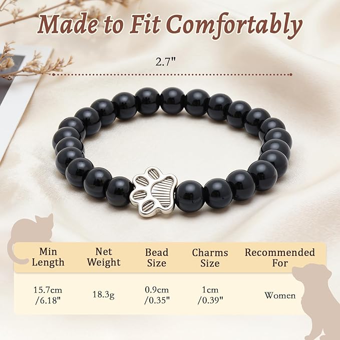 Dog Memorial Bracelet – Adjustable Pet Keepsake with Paw & Heart Charm, Sympathy & Remembrance Gift for Dog Loss, Cat & Pet Bereavement, Glossy
