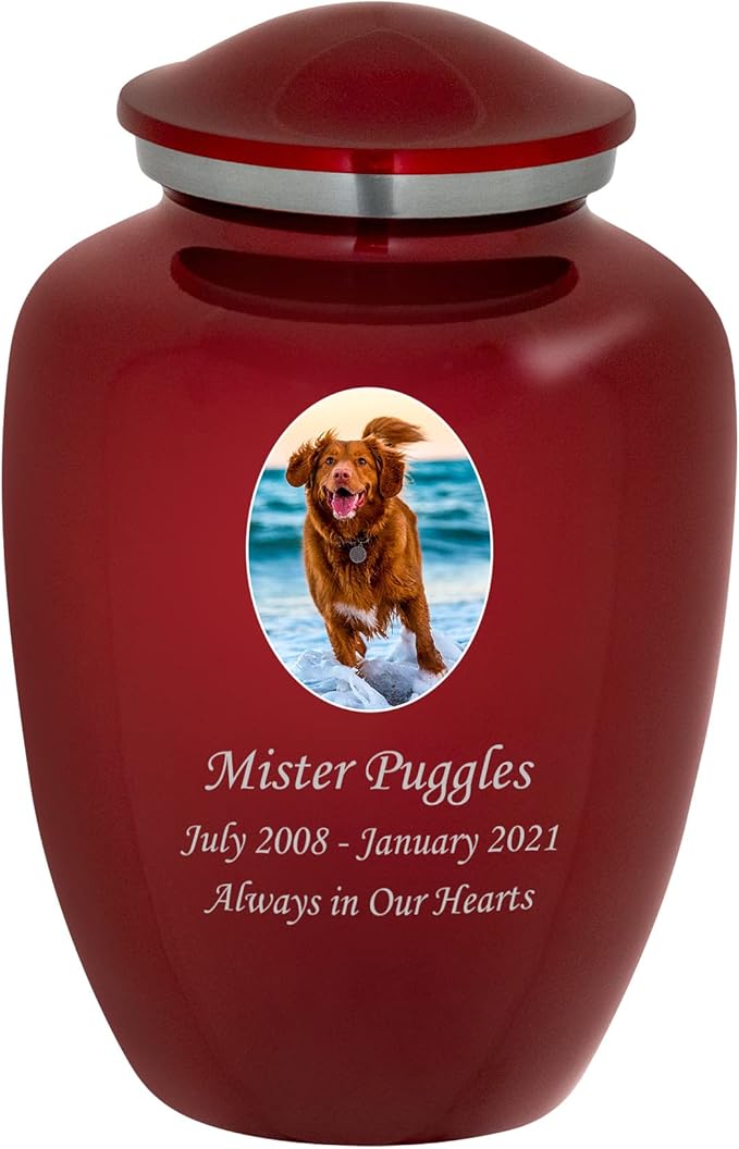 Homage Large Custom Photo Pet Cremation Urn for Pet Ashes - Vase Style Pet Urn - 200 Cubic Inch Capacity -Personalization Included (Crimson)