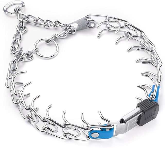 Herm Sprenger 3mm Prong Collar with Short Links & Quick Release Buckle & Biothane Insert & Swivel | Chrome Plated Steel Dog Training Collar for Medium Dogs, 20in (Necks up to 16-17in) (Cerulean Blue)