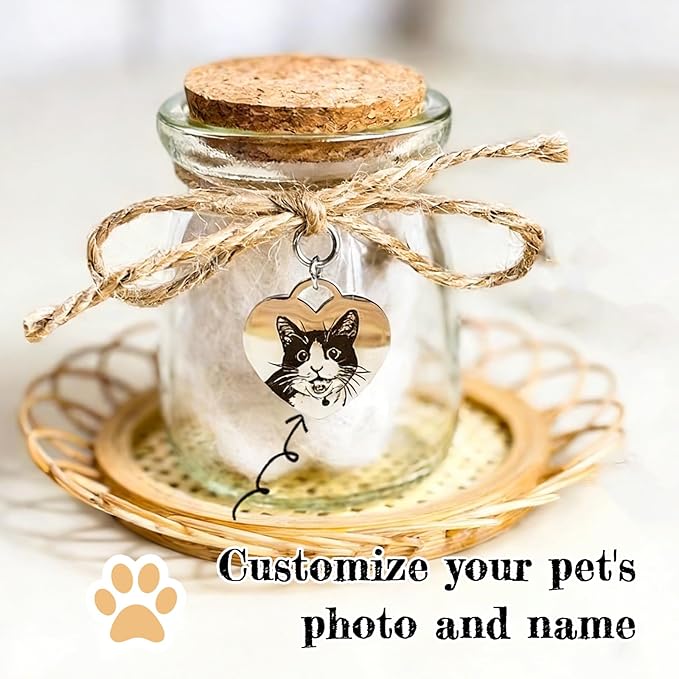 Custom Pet Hair Memorial Bottle with Engraved Photo & Text, Personalized Pet Fur Keepsake for Dog Cat Hair, Loss of Dog Sympathy Gift (Style 2)