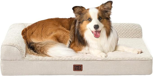 EHEYCIGA XL Dog Bed Memory Foam for Crate, Extra Large Dog Bed Orthopedic with Washable Removable Cover, Waterproof Pet Sofa Couch XLarge Size Dogs, 41x27x6.5, Beige
