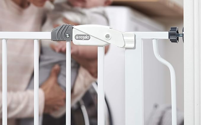 Regalo Safety 29-49" Easy Step Extra Wide Baby Gate for Doorways & Bottom of Stairs, Pressure Mounted Safety Gate with Door for Babies, Toddlers & Pets, White