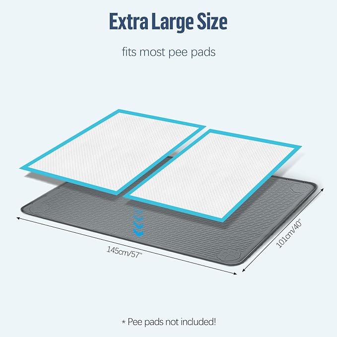 Pee Pad Holder for Dogs, 57" x 40" Silicone Pee Tray Mat Leak-Proof, High Edge, No Spill Pet Pad Holder for Puppy, Cat, Rabbit, Training Pads for Floor Protection, No Pee Pads (Dark Grey)