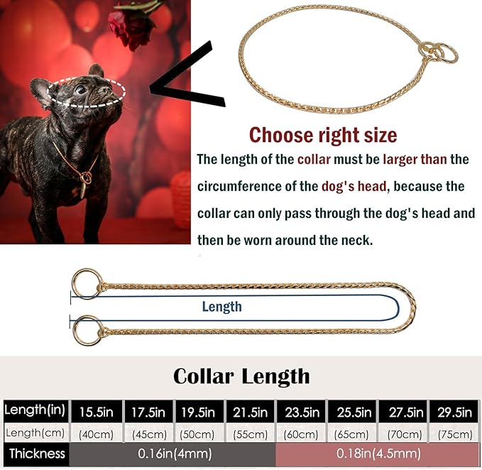 Heavy Duty Dog Choke Collar Slip Dog P Chain Snake Collar Plating Anti-Rust Dog Training Collars for Small Large Dogs Black/Gold/Silver/Rose Gold 15.5in-29.5in (29.5in, Gold)