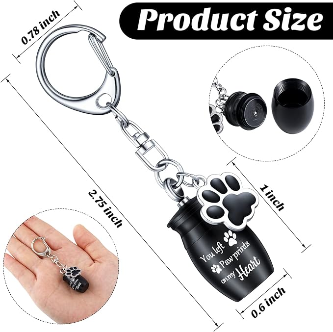 Tudomro 2 Pcs Pet Dog Urns Keychain for Ashes with 2 Storage Bags Small Cat Cremation Keepsake Jewelry Paw Print Memorial Urn