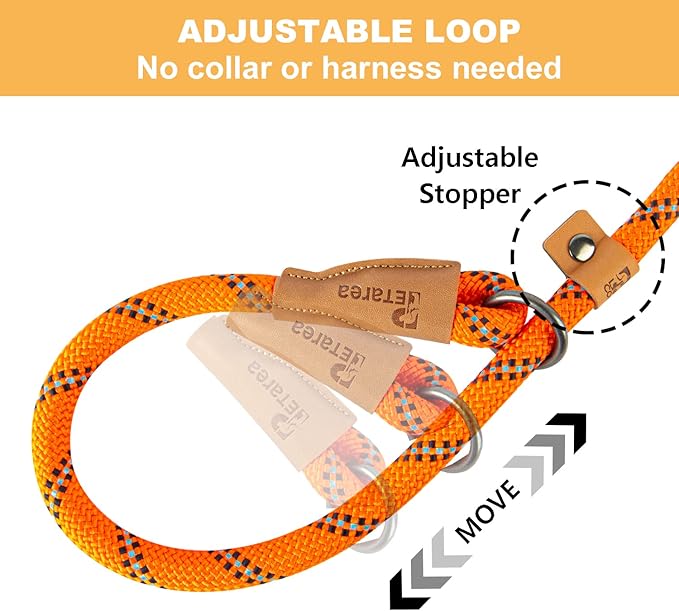 5 FT Slip Lead Dog Leash, Heavy Duty Rope Leash for Small Medium Large Dogs, No Pull Training Lead with Reflective Thread, Strong Comfortable Loop Leash (Orange Stripe, Medium(3/8"))