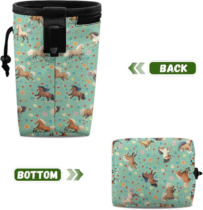 Horse Pattern Pet Treat Pouch Quick Access to Your Pup's Treat, Dog Walking Bag Treat Snack Bags Pocket Sized Pet Training Walking & Rewarding Holder Easy to Carry