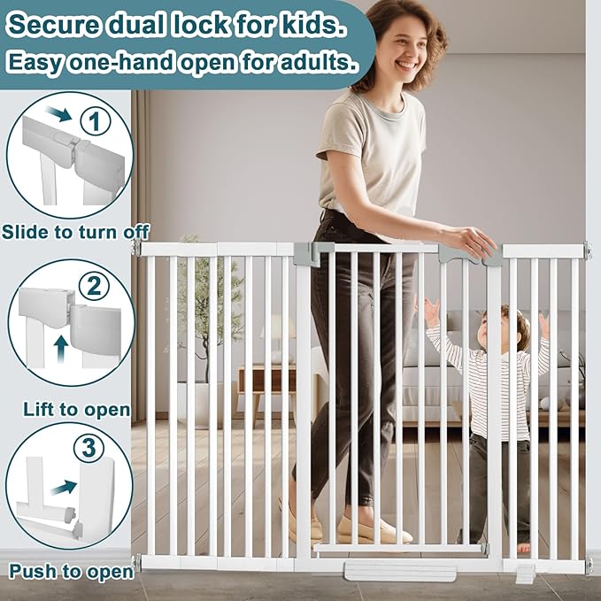 41" Extra Tall Dog Gate Indoor,30-62.5" Wide Heavy Duty Pet Gate for Doorways,Baby Gate with Walk Through and Auto Close, Pressure Mounted, Suitable for Stairs,Kitchen,White