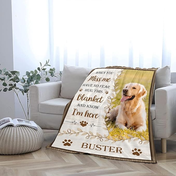 Ship Next Day,Personalized Dog Memorial Blanket with Photo:Made in USA,Custom Pet Memorial Gifts for Loss of Dog,Cat,Pet,Sympathy Bereavement for Loss of Pet