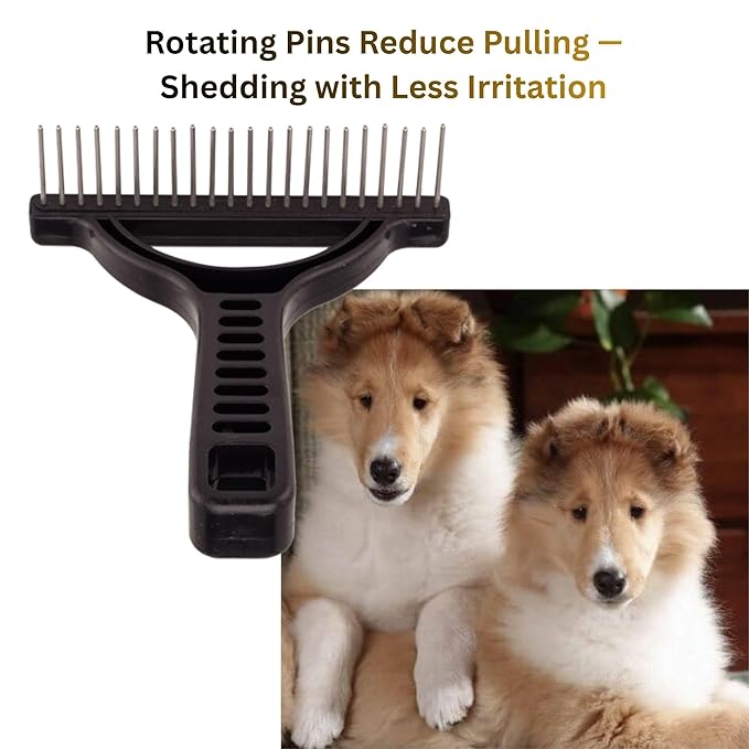The Untangler Grooming Rake with Extra Long 1.25" silky smooth 360 degree rotating teeth to easily collect loose hair and groom(Blue)