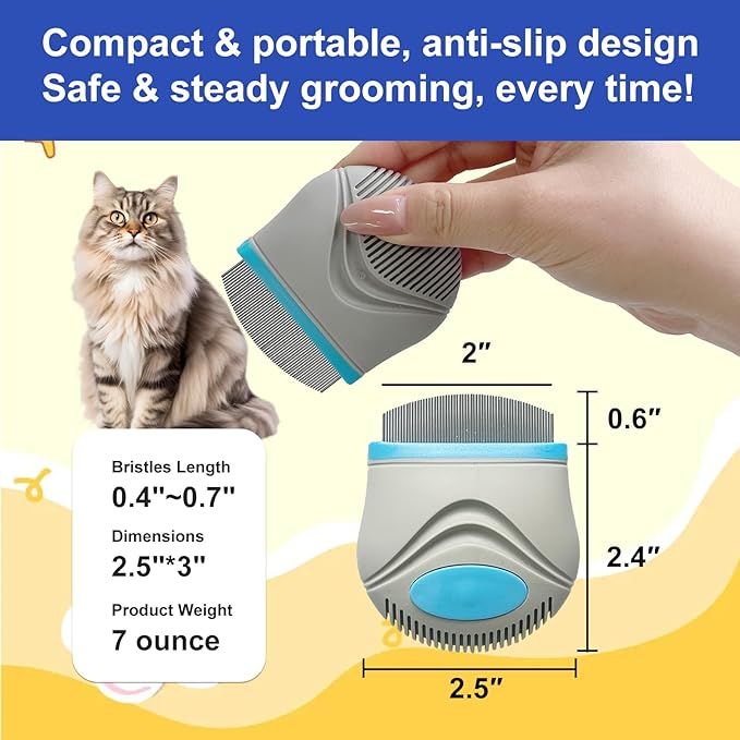 Pet Facial Grooming Comb for Dogs & Cats, Stainless Steel Deshedding Comb with Rounded Teeth, Multi-Fur Type Grooming Tool