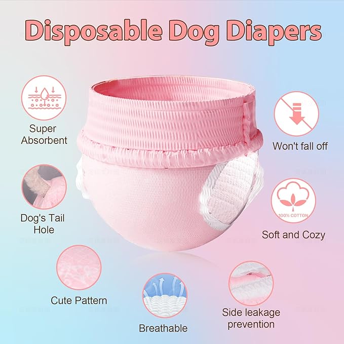 Ambreview Disposable Dog Diapers Female, Just Pull It Up, Doggie Diapers for Female Dogs, Strong Absorbency | Leak Proof, for Dogs in Heat | Elderly | Disabled, M 100 PCS