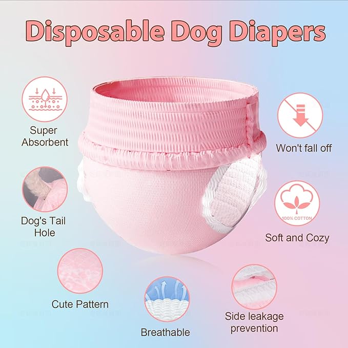 Ambreview Disposable Dog Diapers Female, Just Pull It Up, Doggie Diapers for Female Dogs, Strong Absorbency | Leak Proof, for Dogs in Heat | Elderly | Disabled, XS 10 PCS