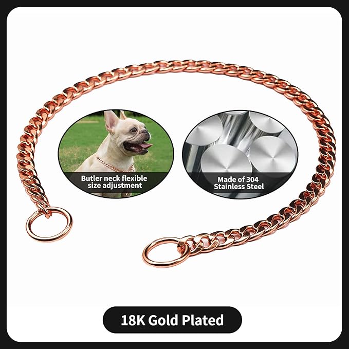 Stainless Steel P Chock Metal Chain -JYHY Dog Necklace Collars Walking Training Pet Supplies for Small Medium Large Dogs (20" (Neck Fits 16"-18"), Rose Gold-1)