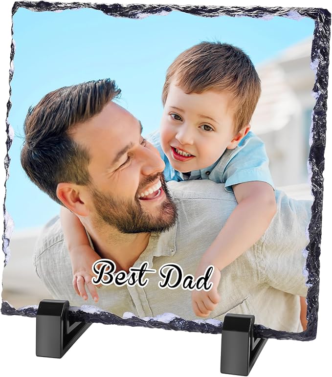 Custom Rock Slate Frame with Picture, Unique Picture Frames Personalized Picture Frame Print Photos Text Gift for Him Her Family Birthday Anniversary