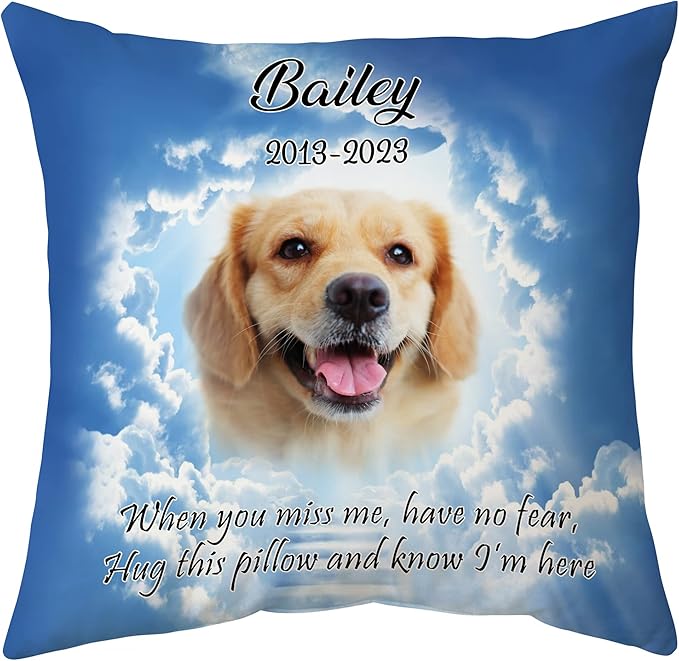 Hyturtle Personalized Pet Photo Memorial Pillow with Insert 12"x12" Double-Sided Printed Sympathy Gifts for Loss of Dog - Dog Remembrance Gifts - Custom Pet Memorial Gifts - Miss Me Pillow Home Decor
