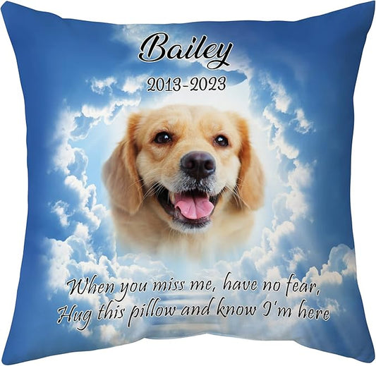 Hyturtle Personalized Pet Photo Memorial Pillow with Insert 12"x12" Double-Sided Printed Sympathy Gifts for Loss of Dog - Dog Remembrance Gifts - Custom Pet Memorial Gifts - Miss Me Pillow Home Decor