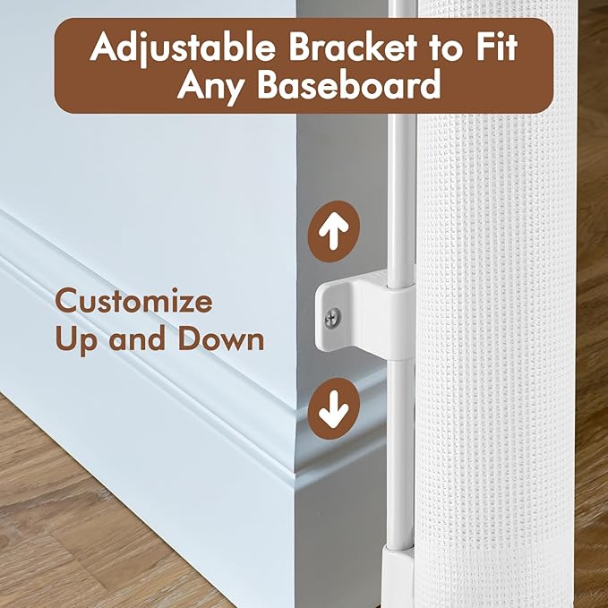 Reinforced 48" Extra Tall Baby Gate with Support Rods, 4 Ft Tall Retractable Gate for Dogs 55" Wide Pet Gates for Doorways Mesh Cat Gate - Prevent Baby/Pet from Jumping Over, White