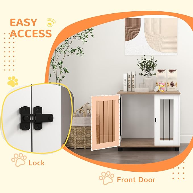 PawHut Dog Crate Furniture, Side Table Indoor Dog Kennel, End Table with Lockable Door for Small and Medium Dogs, Walnut Brown
