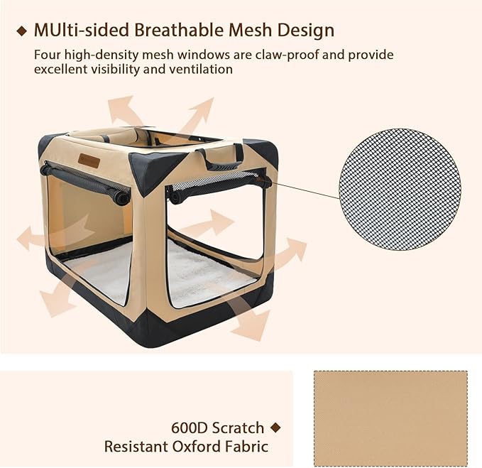 Soft Dog Crate for Small Dogs, 4-Door Foldable Collapsible Dog Crate with Soft Sides, Indoor & Outdoor Travel Dog Kennel