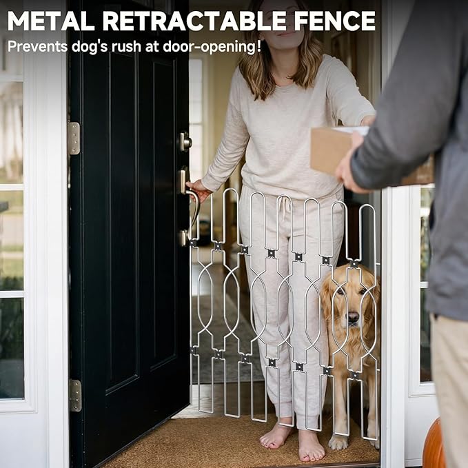 Snagle Paw Metal Retractable Door Barrier,Safety Dog Gate for Front Door,Easy Install Retractable Pet Gate for Recreational Vehicle,Doorways，32.3" Wide 35" Tall