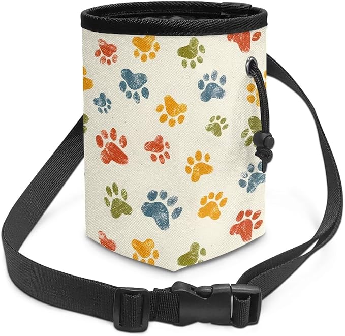 Colorful Paw Puppy Training Pouch 3 Ways to Wear, Hands-Free Design Dog Treat Pouch Pocket Sized Dog Training Treat Pouch Bag Dog Treat Carrier Holder with Waist Belt Shoulder Strap