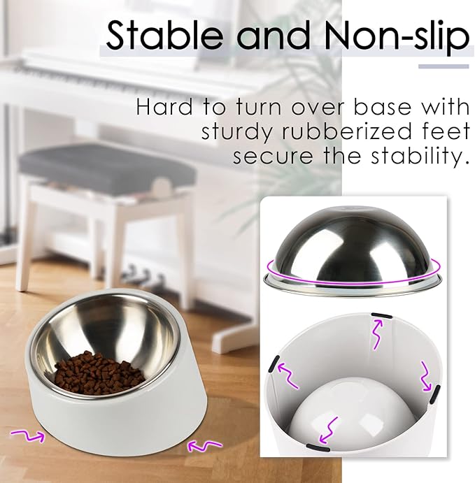 SuperDesign Mess Free 15° Slanted Bowl for Dogs and Cats, Tilted Angle Bulldog Bowl Dog Feeder, Non-Skid & Non-Spill, Easier to Reach Food L/2 Cup Gray
