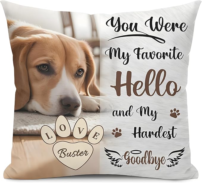 Alienc Personalized Dog Memorial Pillow with Photo - Custom Pet Memory Gift, Soft Sympathy Gift for Loss of Dog or Cat, Heartfelt Remembrance Throw Pillow