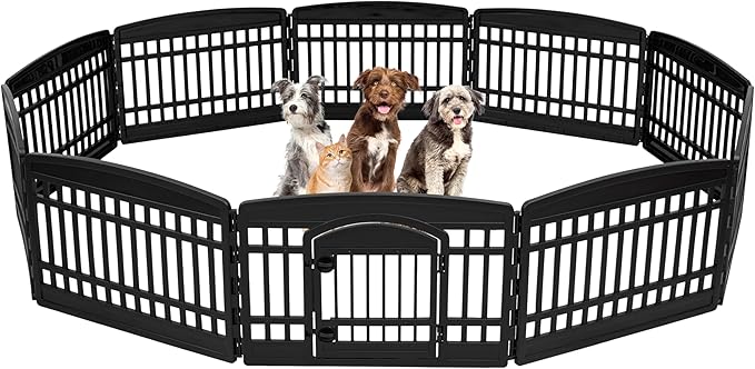 IRIS USA 24" 10-Panel Pet Dog Puppy Playpen with Door, Small, Medium, and Large Dogs, Keep Pets Secure, Easy Assembly & Storying, Customizable, Black