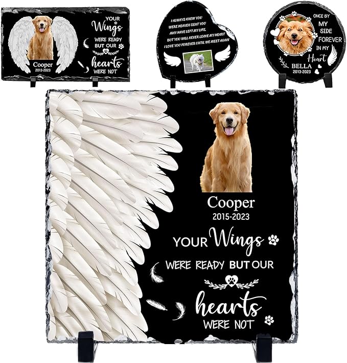 Pet Memorial Stones for Dogs Personalized Photo Rock Slate Square Shape Customized Memorial Stone Gifts for Loss Dog Cat