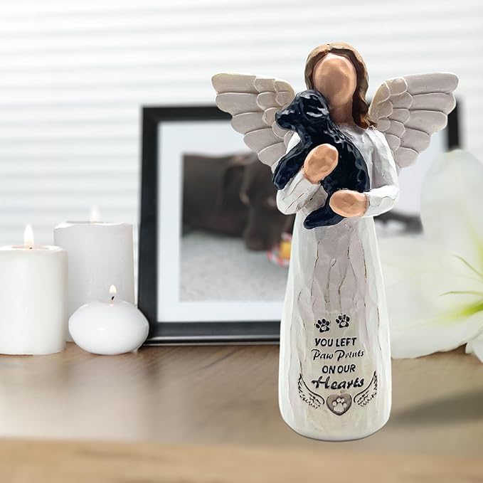Dog Memorial Gifts for Loss of Dog, Pet Memorial Gifts for Dogs, Sculpted Hand-Painted Angel Figurines – Loss of Dog Sympathy Gift, Dog Bereavement Gifts, Dog Remembrance Gift (Black)