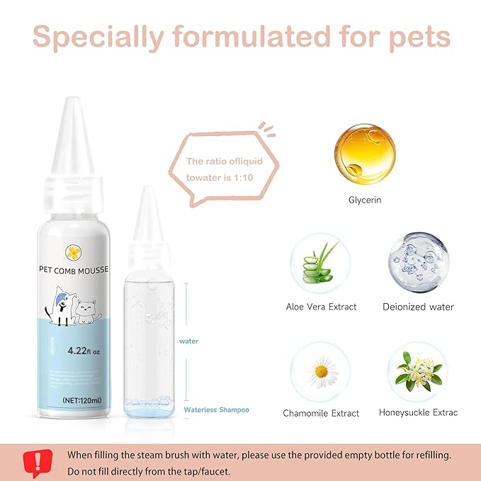 Dog Steam Brush 3-in-1 Spray Bath Brush for Dog and Cat, Pet Hair Removal Comb for Long & Short Haired Pets, Self Cleaning Grooming Brush Can Help to Comb a Pet's Fur and Remove Fleas Pink