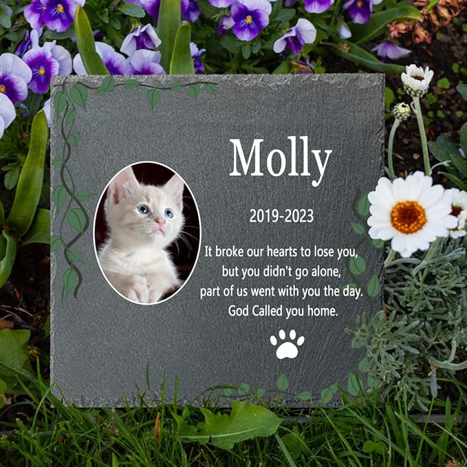 Cat Memorial Garden Stone Personalized, Personalized Pet Memorial Stone Gift with Photo, Customized Pet Memorial Gifts for Loss of Dog Cat, Pet Grave Marker Headstone