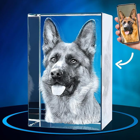 ArtPix 3D Crystal Photo, Personalized Dog Memorial Gifts with Your Own Photo for Dog Lovers, Pet Owners, 3D Laser Etched Picture, Engraved Crystal in Memory of Dog, Customized Gifts