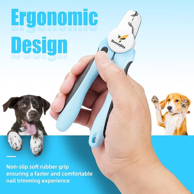 Large Dog Nail Clippers with Sharp Stainless Steel Blade for Smooth Cutting, Ergonomic TPE Handle Special Baffle to Avoid Flying Nail Fragments, Hidden Nail File (Large/Medium), Blue