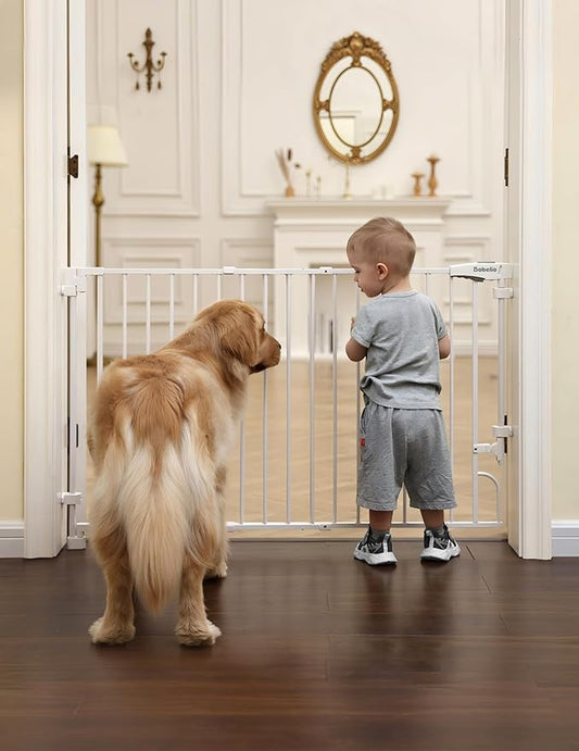 Babelio Removable & No Bottom Bar Baby Gate, 29-43" Hardware Mounted (Drill Needed)| Wide Walk-Thru| Auto-Close Safety Dog/Pet Gate for Stairs & Doorways (White, 29-43" W, 30" H)