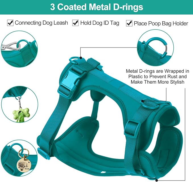 Wisedog No Pull Lightweight Dog Vest Harness with Soft and Comfortable Cushion, Breathable Mesh, for Small Medium Large Dogs Walking (S(Neck: 9.84"-14.17";Chest: 14.17"-22.05"), Emerald Green)