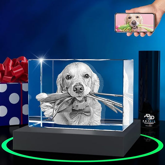 ArtPix 3D Premium Crystal Photo, Personalized Dog Memorial Gifts with Your Own Photo for Dog Lovers, Pet Owners, 3D Laser Etched Picture, Engraved Crystal in Memory of Dog, Customized Gifts